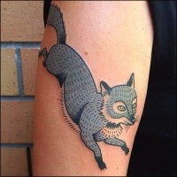 Cartoon like painted big shoulder tattoo of blue fox