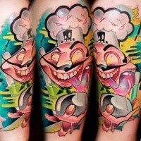 Cartoon style colored arm tattoo of crazy cook