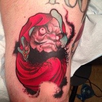 Cartoon style colored arm tattoo of pirate like daruma doll