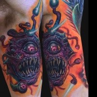 Cartoon style colored biceps tattoo alien monster with eyes