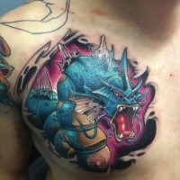 Cartoon style colored chest tattoo of fantasy dragon