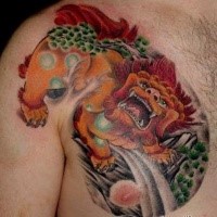 Cartoon style colored chest tattoo of Asian tiger