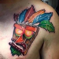 Cartoon style colored chest tattoo of Crash mask