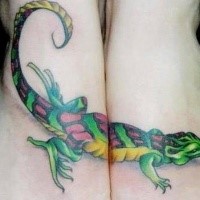 Cartoon style colored foot tattoo of amazing lizard