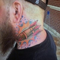 Cartoon style colored neck tattoo of cartoon bomb
