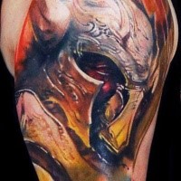 Cartoon style colored shoulder tattoo of fantasy warrior
