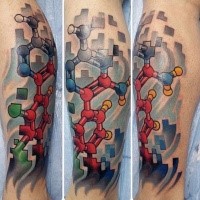 Cartoon style colored tattoo of big chemistry structure