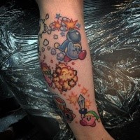 Cartoon style colored tattoo of funny creatures with stars
