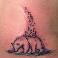 Cartoon style colored tattoo of musical bear