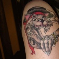 Cartoon style colored tattoo of pirate wolf with rings