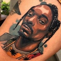 Cartoon style colored tattoo of Snoop Dog