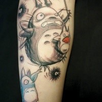 Cartoon style colored various monsters tattoo