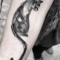 Cat sketch tattoo painted by Inez Janiak in blackwork style on forearm
