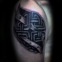 Celtic style 3D like shoulder tattoo of knot