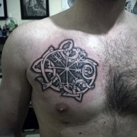 Celtic style colored chest tattoo of interesting ornaments