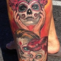 Charming santa muerte girls tattoo on leg