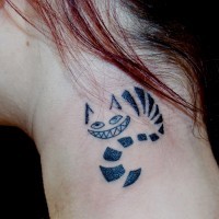 Half visible cheshire cat tattoo on neck
