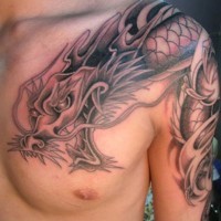 Chinese dragon tattoo on chest