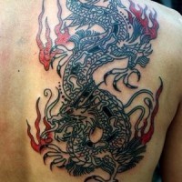 Chinese dragon tattoo with fire on back