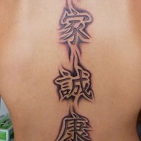 Tatuaje en la espalda, jeroglíficos con sombras