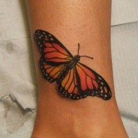 Tatuaggio colorato 3D sulla gamba  la farfalla
