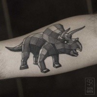 Colored 3D style arm tattoo of big dinosaur