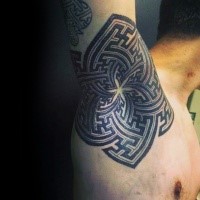 Colored arm tattoo of hypnotic ornament