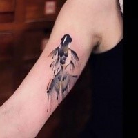 Colored biceps tattoo of abstract looking fish