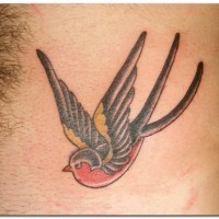Tatuaje en el costado, ave decolores rojo y negro