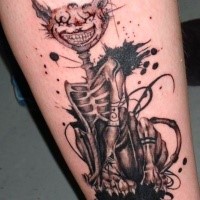 Colored creepy style colored arm tattoo of monster cat