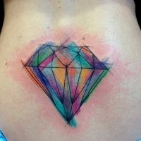 Colored diamond tattoo on waist in watercolor style
