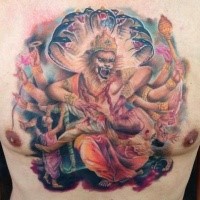 Colored fantasy style chest tattoo of Hinduism Goddess