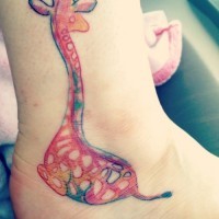 Colored giraffe tattoo on ankle