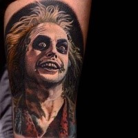 Colored horror style big creepy clown tattoo