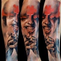 Colored horror style creepy looking tattoo of monster face