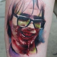 Colored horror style leg tattoo of monster