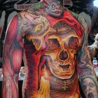 Colored horror style terrifying looking whole body tattoo