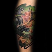 Colored illustrative arm tattoo of evil Egypt God