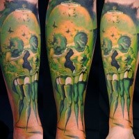 Colored illustrative style arm tattoo of sexy mystical women