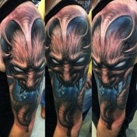 Colored illustrative style shoulder tattoo of fantasy monster