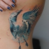 Colored illustrative style side tattoo of beautiful pigeon