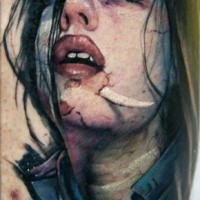 Colored illustrative style tattoo of mystical woman