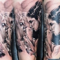Colored illustrative style tattoo of woman