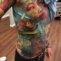 Colored illustrative style whole body tattoo of Lego star wars