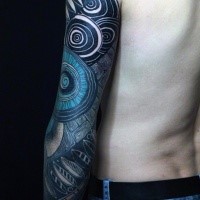 Colored interesting looking circles tattoo on sleeve