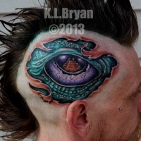 Colored new school style head tattoo of dragon eye