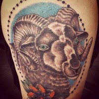 Colored portrait ram face tattoo