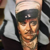 Colored portrait style colored tattoo of famous actor