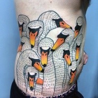 Colored small swans tattoo on side
