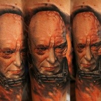 Colored very detailed arm tattoo of Darth Vader's face